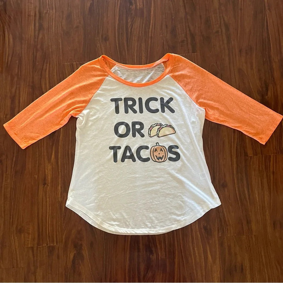 Zoe & Liv Trick or Tacos Halloween Fall 3/4 Sleeve T-shirt Womens size XL - Picture 3 of 7